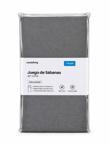 JUEGO DE SABANAS DE 1 PLAZA GRIS OSCURO