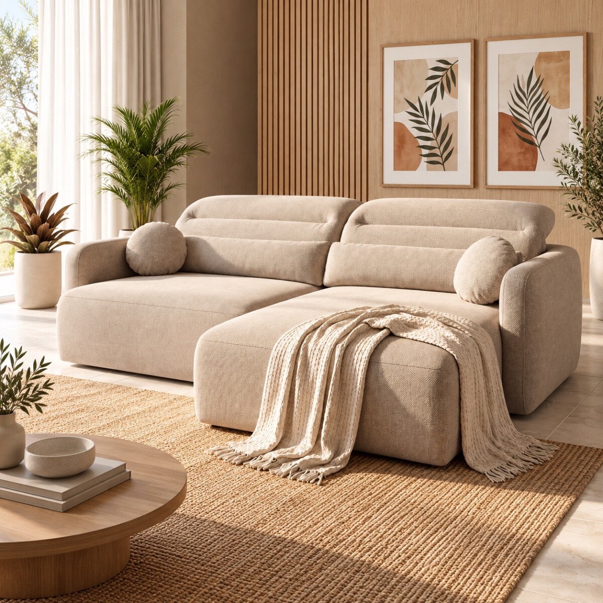 SILLÓN SOFÁ LIVING 2 CUERPOS RESPALDO AJUSTABLE - BEIGE 
