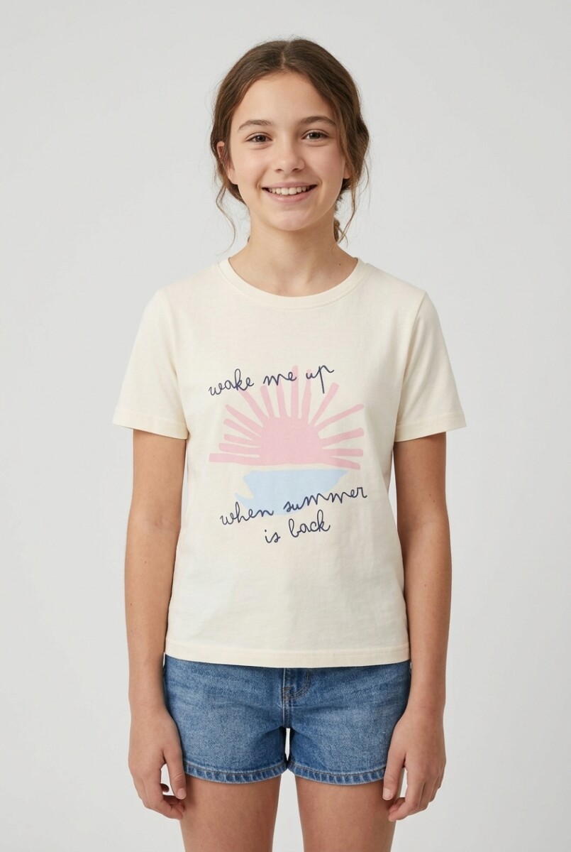 Remera m/c estampada Wake Me Up - Crudo 