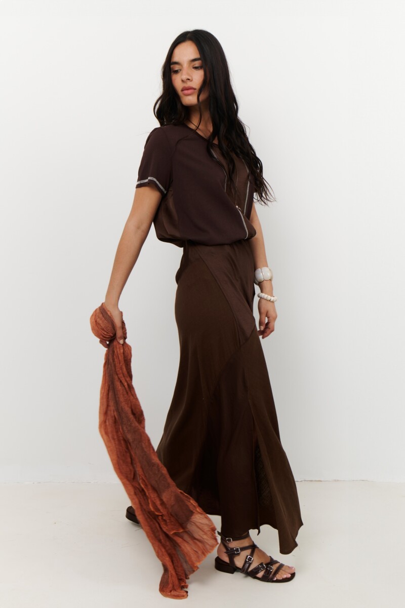 FALDA LINO SATEN MARRON