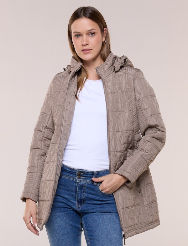 Campera Larga Capitoneada Con Capucha Desmontable TOSTADO