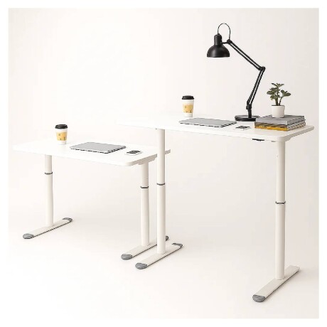 Escritorio Altura Regulable con Palanca Manual - Patas de Metal Blanco