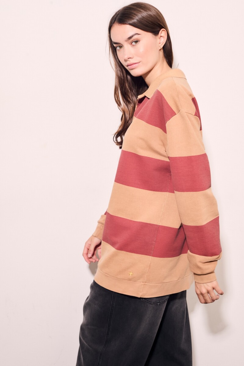 Sweater Polo Rayas Camel