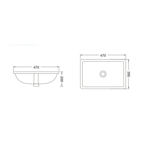 Bacha Rectangular De Empotrar De Loza Blanca Con Desague Aqualia 000