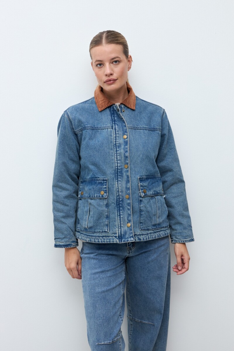 Campera de jean cuello pana jean medio