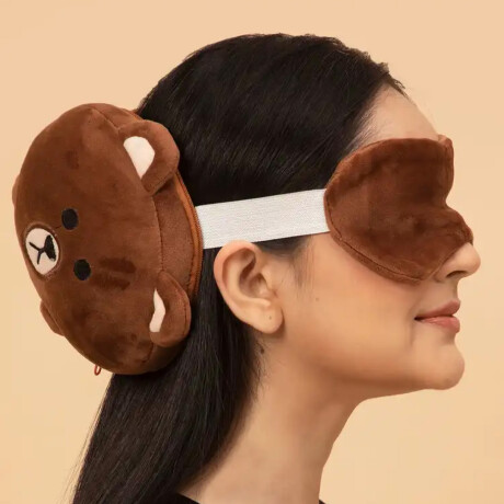 Almohada de viaje con tapaojos animalitos Marron