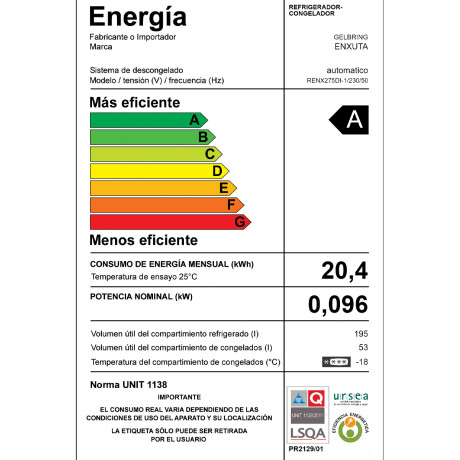 Refrigerador Enxuta RENX275DW-1 Frío Seco 248 Litros Inox