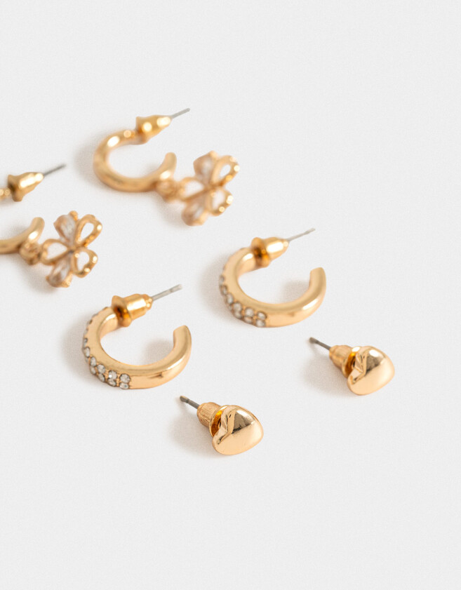 Aros Argollas Set Con flores Set De Aros - Dorado