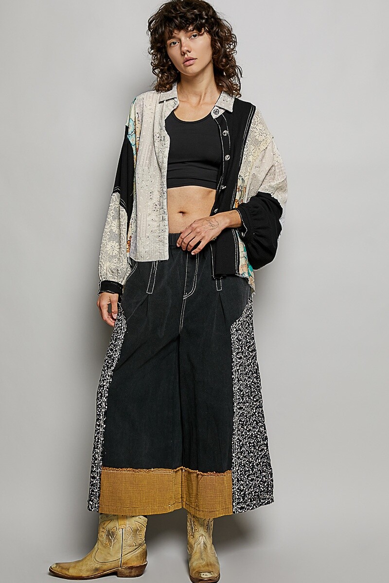 PANTALON FLORAL Negro