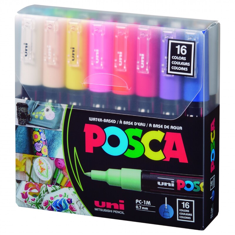 PINCEL MARCADOR UNI POCSA 0.7MM 16 UNIDADES COLORES N/A