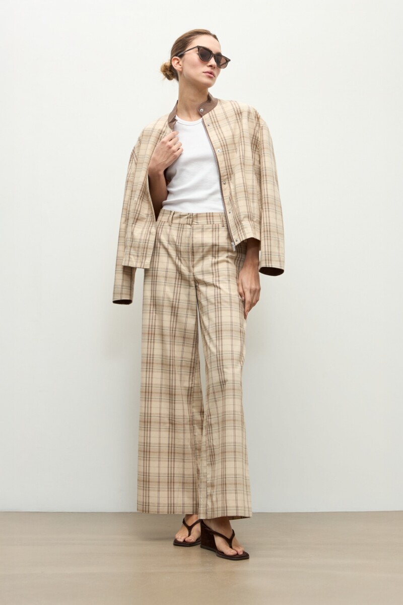 Pantalon wide leg escoces beige