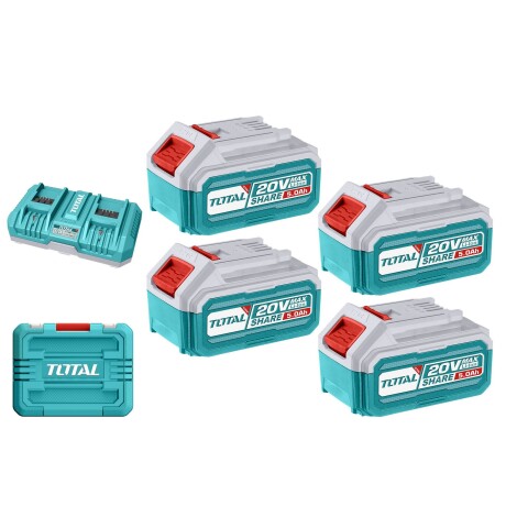 4 Baterías Litio Ion 5.0Ah + Cargador Doble Rápido 8A 20v 4 Baterías Litio Ion 5.0Ah + Cargador Doble Rápido 8A 20v