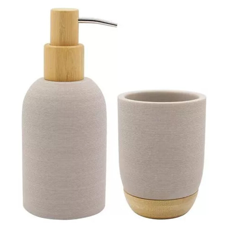 Set De Accesorios Para Baño En Resina Y Bambú Gris