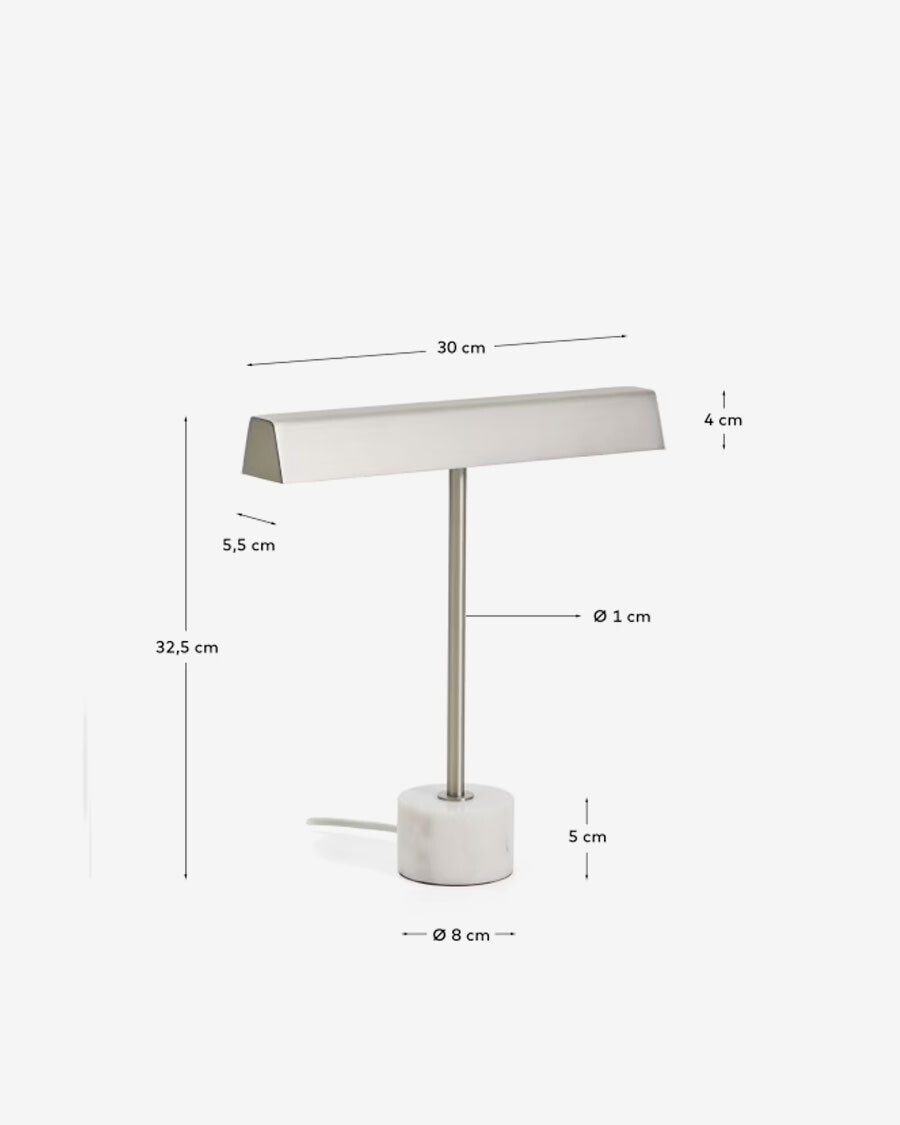 Lámpara de mesa Lynor de metal cepillado con base de mármol blanco Lámpara de mesa Lynor de metal cepillado con base de mármol blanco