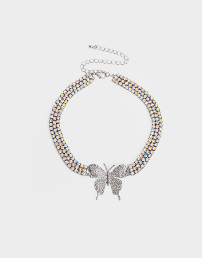 Chokers Con Mariposas Choker Mariposa Strass - Plateado