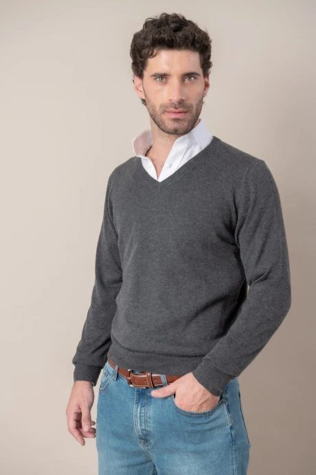 Sweater V lana Merino Gris Pizarra