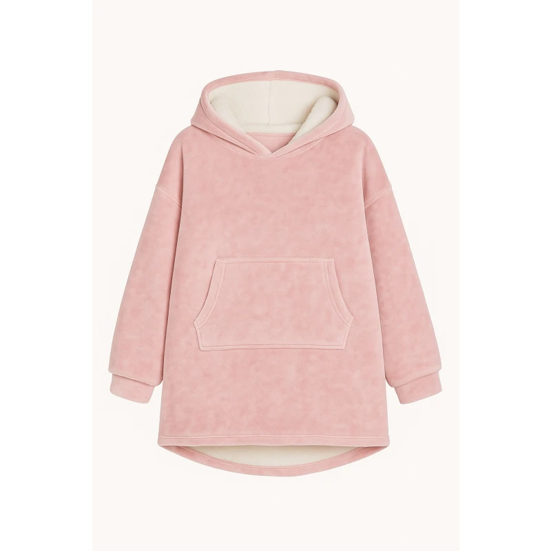 Buzo Manta Con Capucha Polar y Corderito unisex Rosa