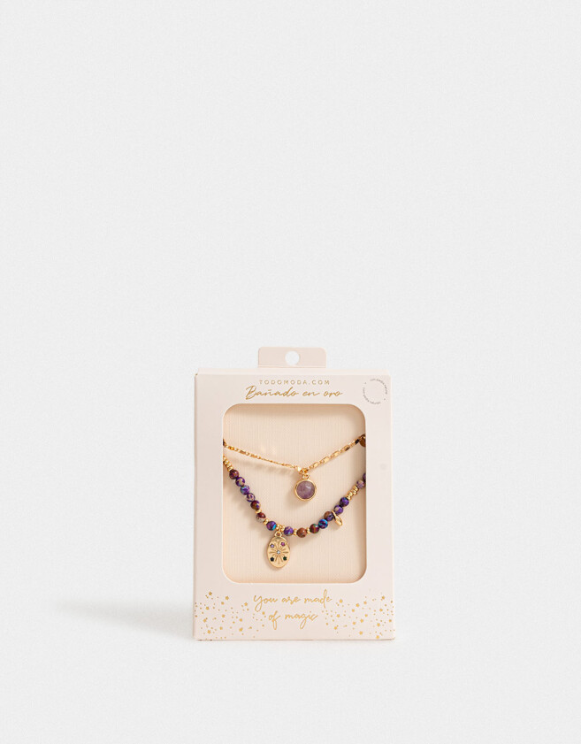 Collares Cortos Con Piedra Natural Collar Corto Bañado En Oro Con Piedra Natural - Dorado