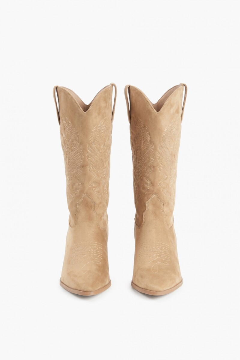 Bota de suede con pespuntes beige