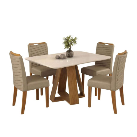 Juego De Comedor 4 Sillas + Mesa Tapa De Vidrio Celeste Marron | Beige