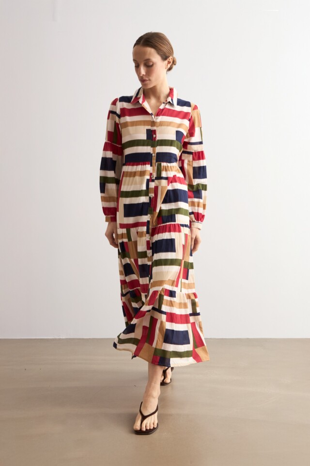 Maxi vestido estampa Geometrica multicolor