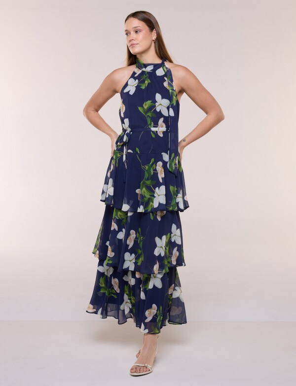 Vestido De Gasa Floral AZUL/MULTI