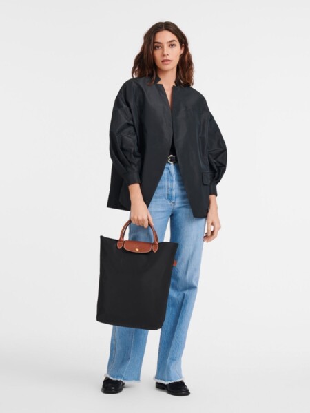 Longchamp - Cartera Tote plegable, de nylon y asa corta, Le pliage M Negro