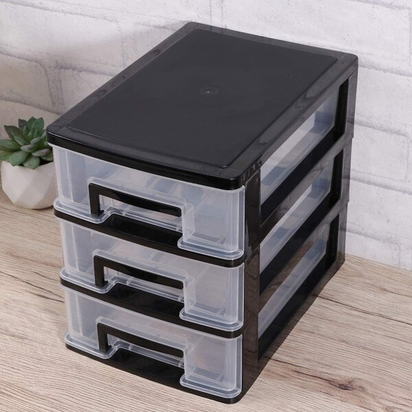 Organizador Plastico 3 Cajones Niveles Multiuso Baño Oficina Color Variante Negro