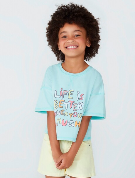 BLUSA CROPPED INFANTIL CON ESTAMPA CELESTE