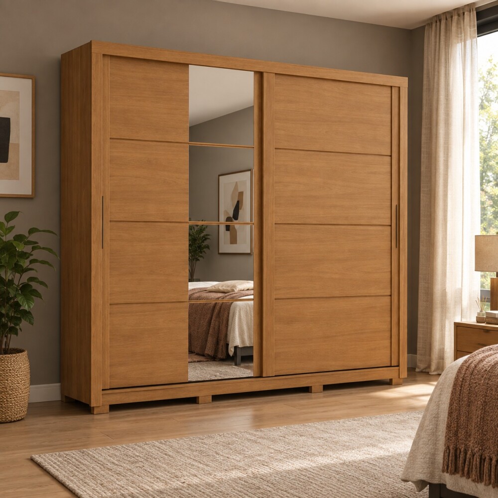 ROPERO 2 PUERTAS 4 CAJONES INTERNOS ESPEJO GUARDARROPA CLOSET ARMARIO COLOR MADERA