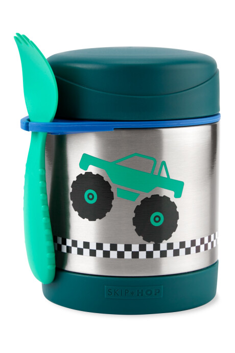 Tupper de acero inoxidable con cubierto, diseño camión Tupper de acero inoxidable con cubierto, diseño camión