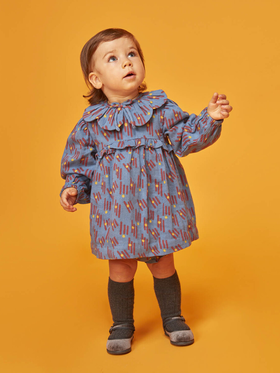 Vestido Estampado Geometrico Azulado