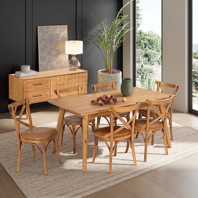 JUEGO DE COMEDOR MESA Y 6 SILLAS EN MADERA MACIZA JUEGO DE COMEDOR MESA Y 6 SILLAS EN MADERA MACIZA