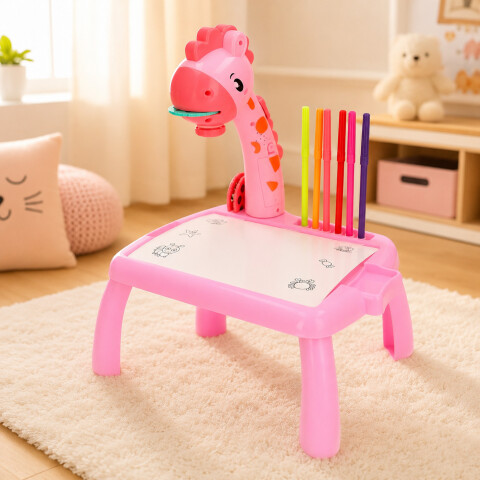 Jirafa Pizarra Mesa Proyector Led + Accesorios Para Dibujar Color Rosa