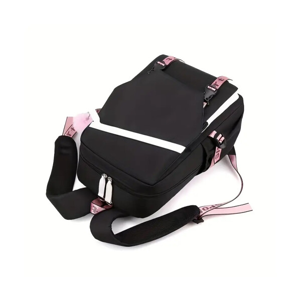 Mochila Impermeable Kawaii Estilo Coreano Notebook Usb Variante Color Negro Y Blanco