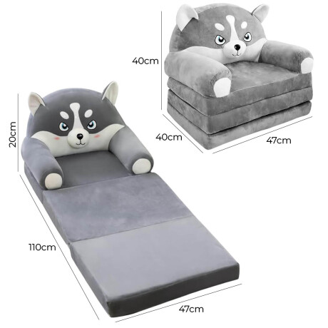 Sillón Cama Plegable 2 En 1 Infantil Animales Felpa Gris