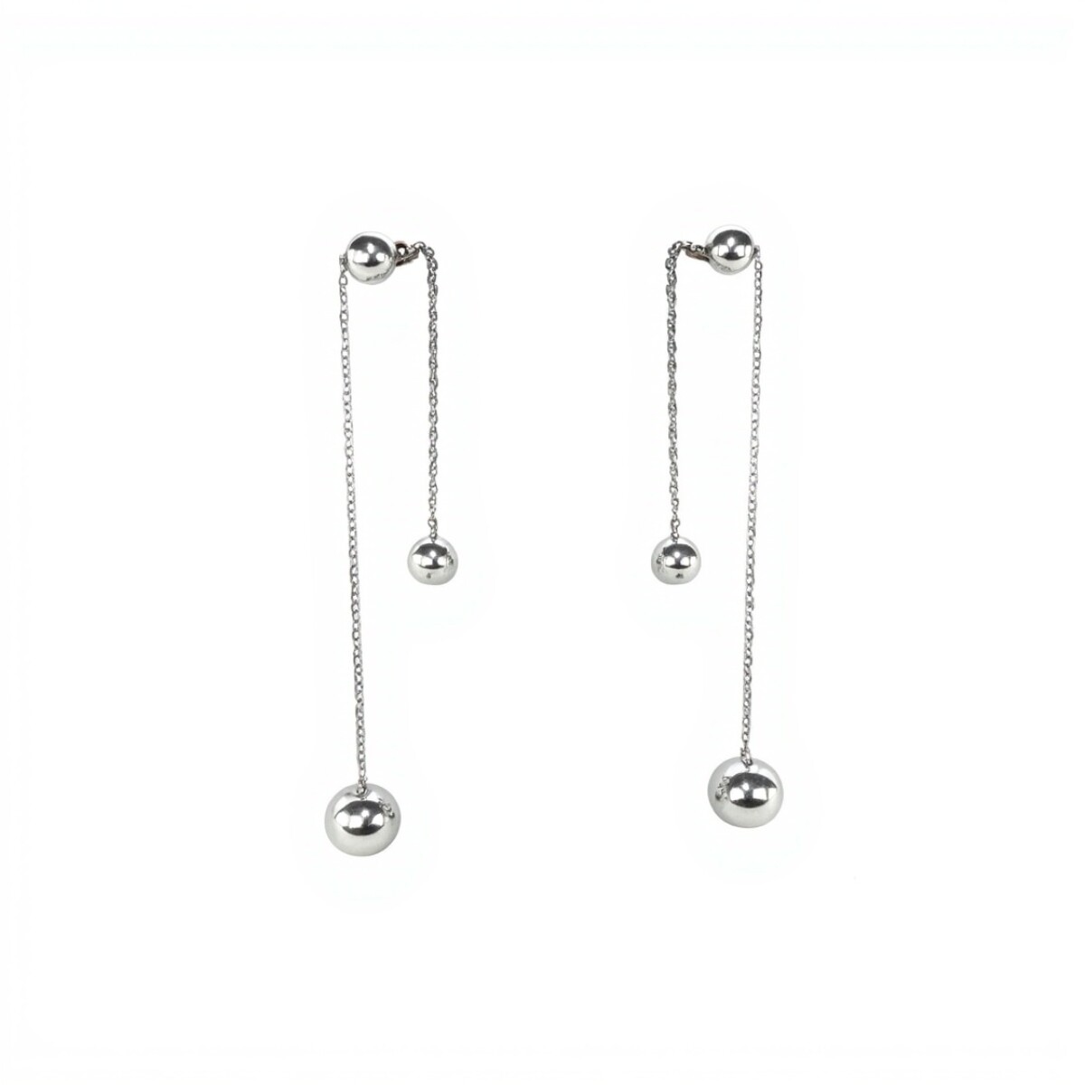 Caravanas Colgante Bola Doble de Plata- Plata 925- Sin Piedra- CA4103 - sinpiedra 