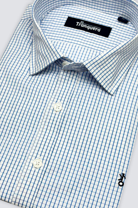 Camisa de Hombre Premium Cuello s/Botones Cuadros Azules 2