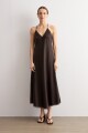 Vestido satén con encaje chocolate
