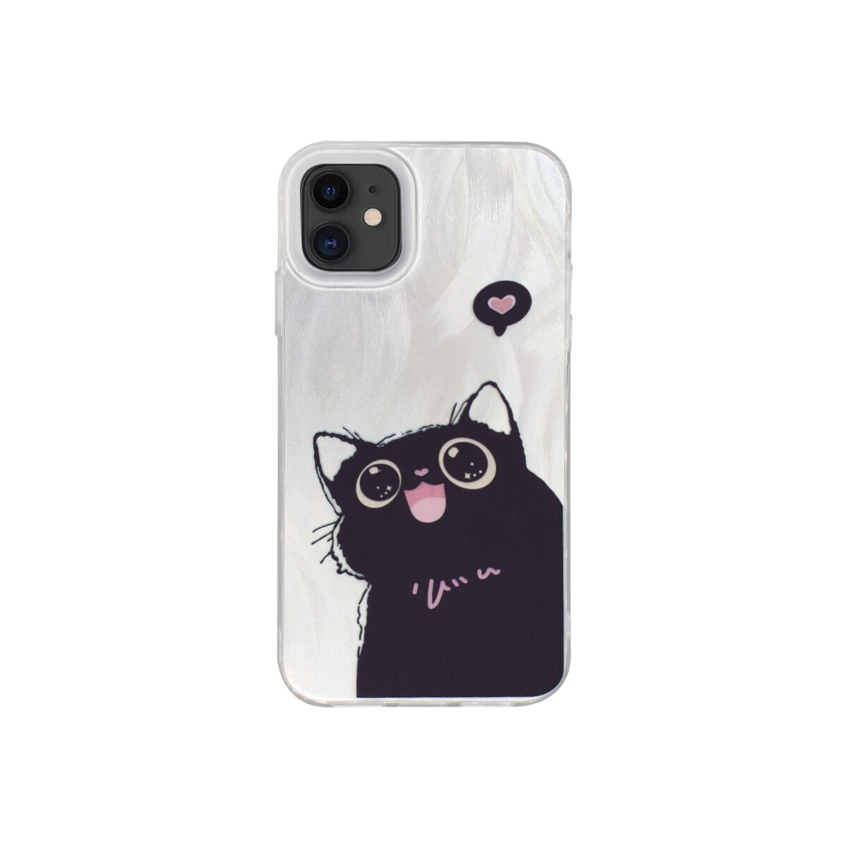 Protector para iPhone 11 plateado diseño gato animado 