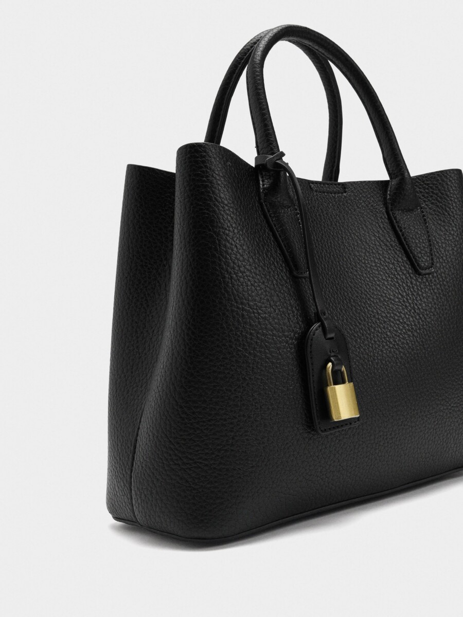 Bolso Tote Con Textura Y Colgante negro