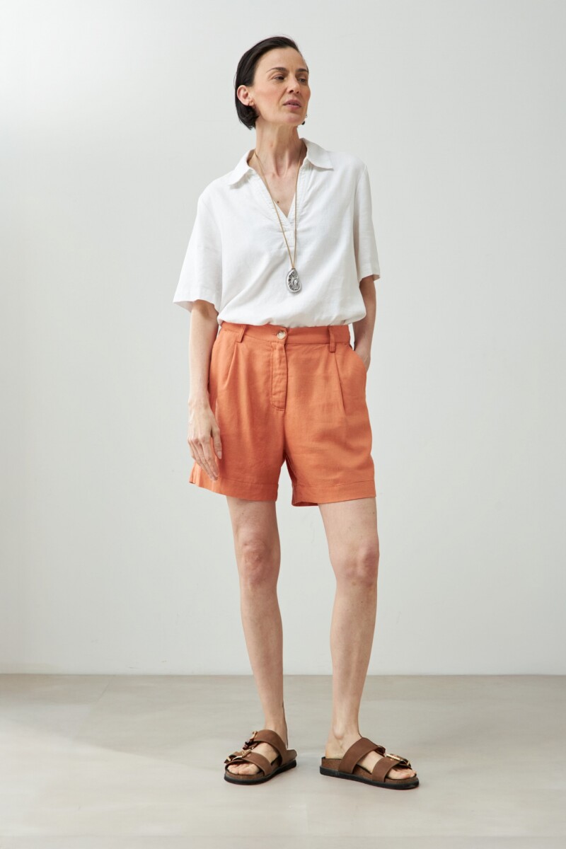 Short de lino con pinzas - durazno 