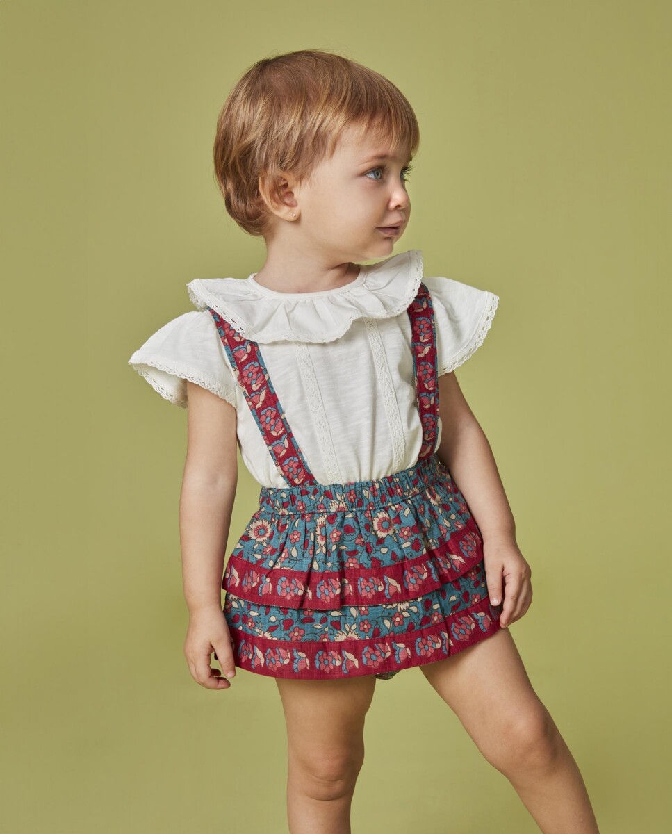 Falda Estampado De Flores Con Volantes - Piedra 