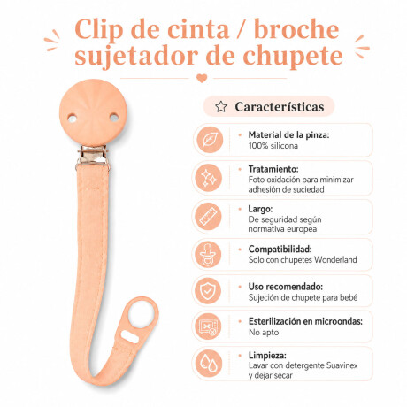 Broche Clip Cinta Wonderland P/Chupete Silicona Bebé Seguro Rosa