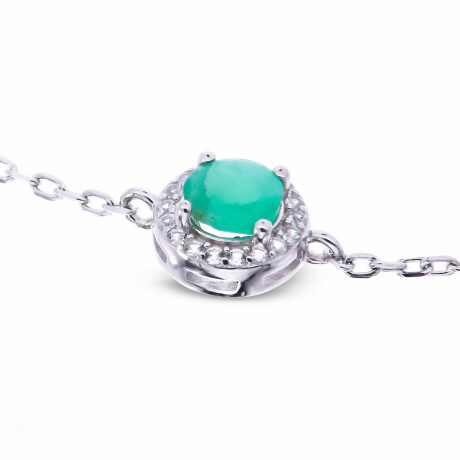 Pulsera de plata 925 rodinada, con esmeralda y circonias, PUNTO DE LUZ. Pulsera de plata 925 rodinada, con esmeralda y circonias, PUNTO DE LUZ.