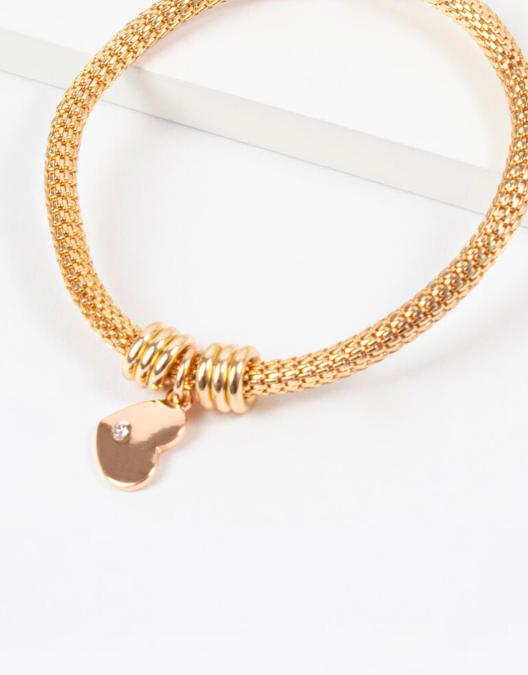 Pulseras Elásticas Piedra Pulsera Elástica Mini Corazón - Dorado