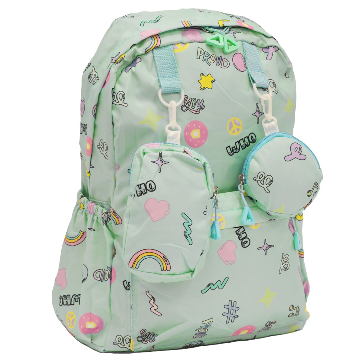 Mochila Escolar Diseño Infantil para Laptop con 2 Monederos - Verde 