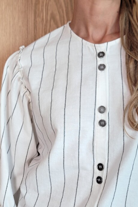 Camisa Melón Lino Raya Crudo y gris