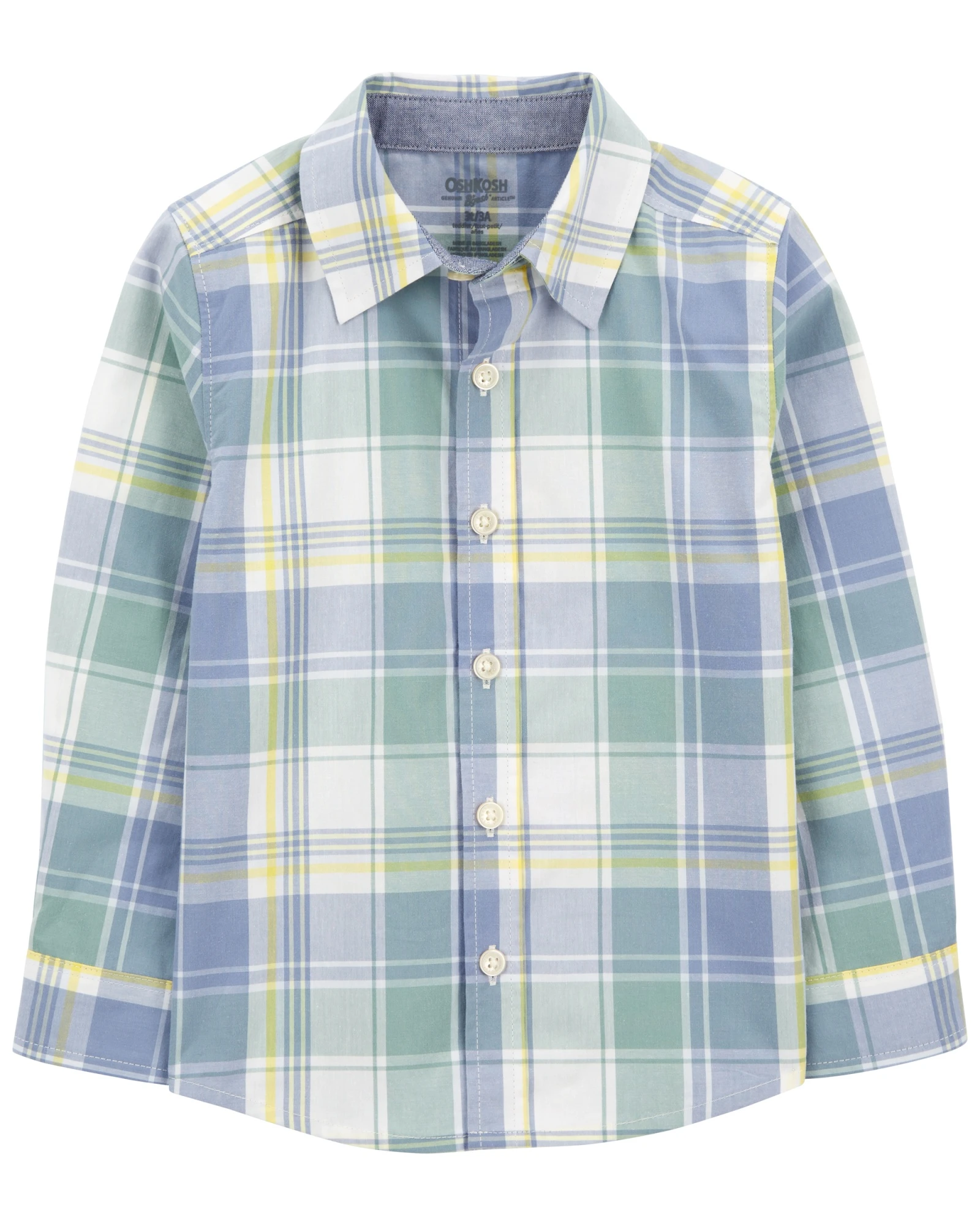 Camisa de algodón, manga larga, diseño a cuadros Camisa de algodón, manga larga, diseño a cuadros