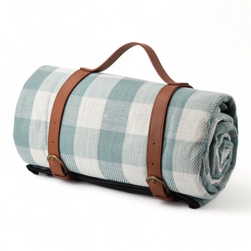 Manta De Picnic Playa Con Correa Cuero Pu 2x2 Metros Celeste